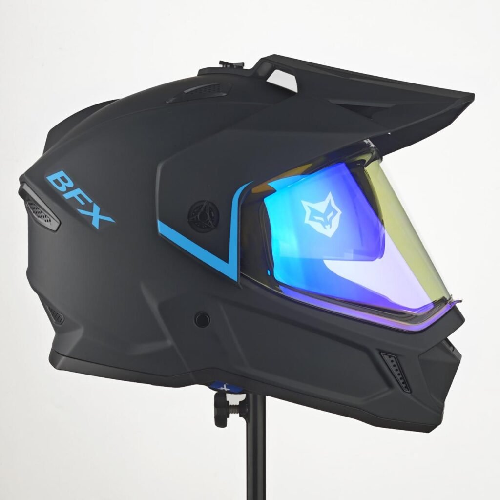 Casco de Moto BFox BFOX-3 Certificado - Negro Mate Visor Revo Tornasol Azul